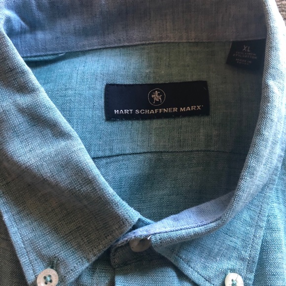 Hart Schaffner Marx Men’s Green Linen Shirt - Picture 8 of 8